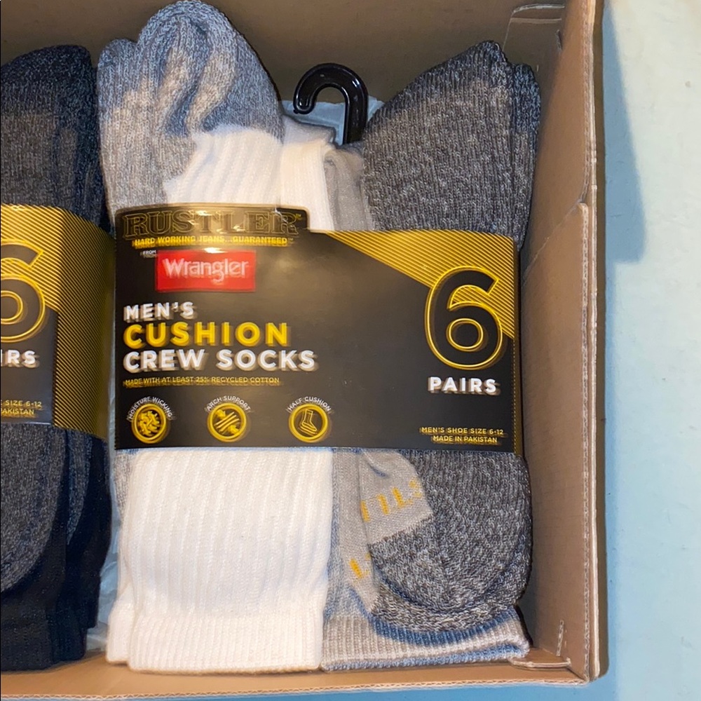 Wrangler Men's Cushion Crew Socks - Black, White, Gray